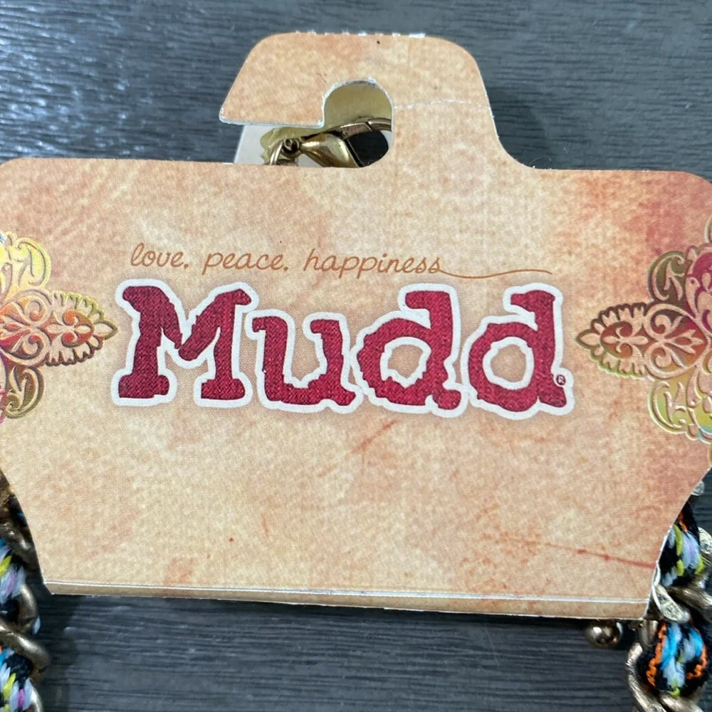 Mudd Braided Gold Tone Chain Love Peace Happiness Charm Necklace NWT